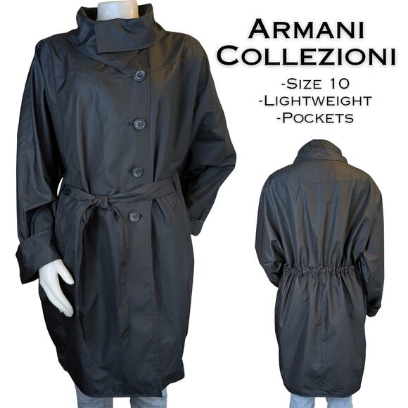 Armani Collezioni Oversized Lightweight Trenchcoat Windbreaker Size 10 Black - Picture 1 of 11